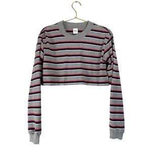 Tna Cropped Long Sleeve‎ Top Striped Gray Red White Blue Size XS 0223